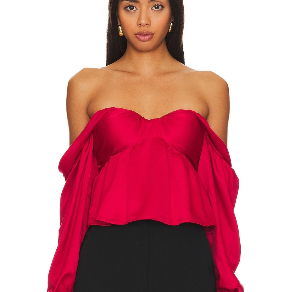 House of Harlow 1960 Red Puff Sleeve Bustier Blouse